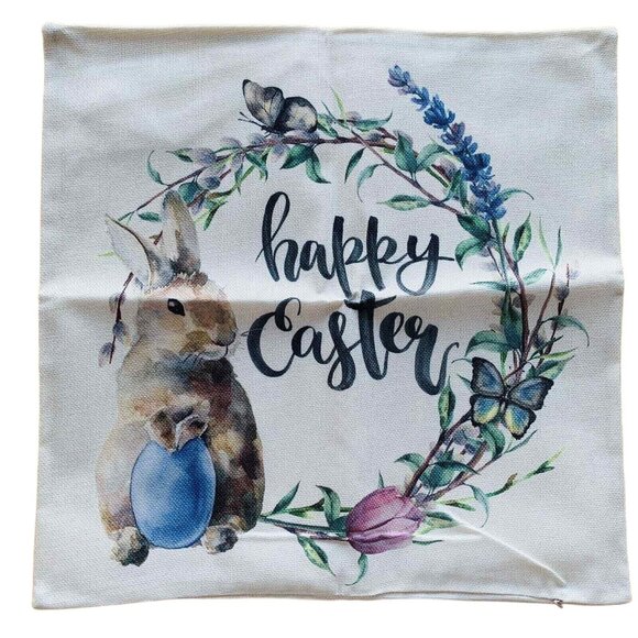 Easter Theme Throw Pillow Covers 18X18 in Linen Watercolor Design Set of 4 - Picture 3 of 7